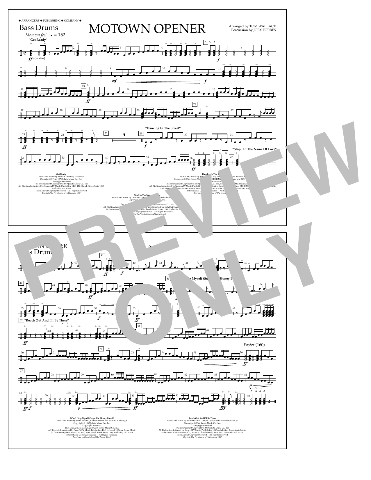Various Motown Theme Show Opener (arr. Tom Wallace) - Bass Drums Sheet Music Notes & Chords for Marching Band - Download or Print PDF
