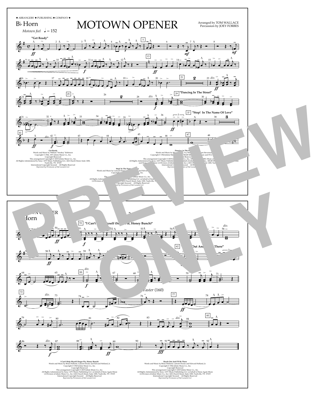Various Motown Theme Show Opener (arr. Tom Wallace) - Bb Horn Sheet Music Notes & Chords for Marching Band - Download or Print PDF