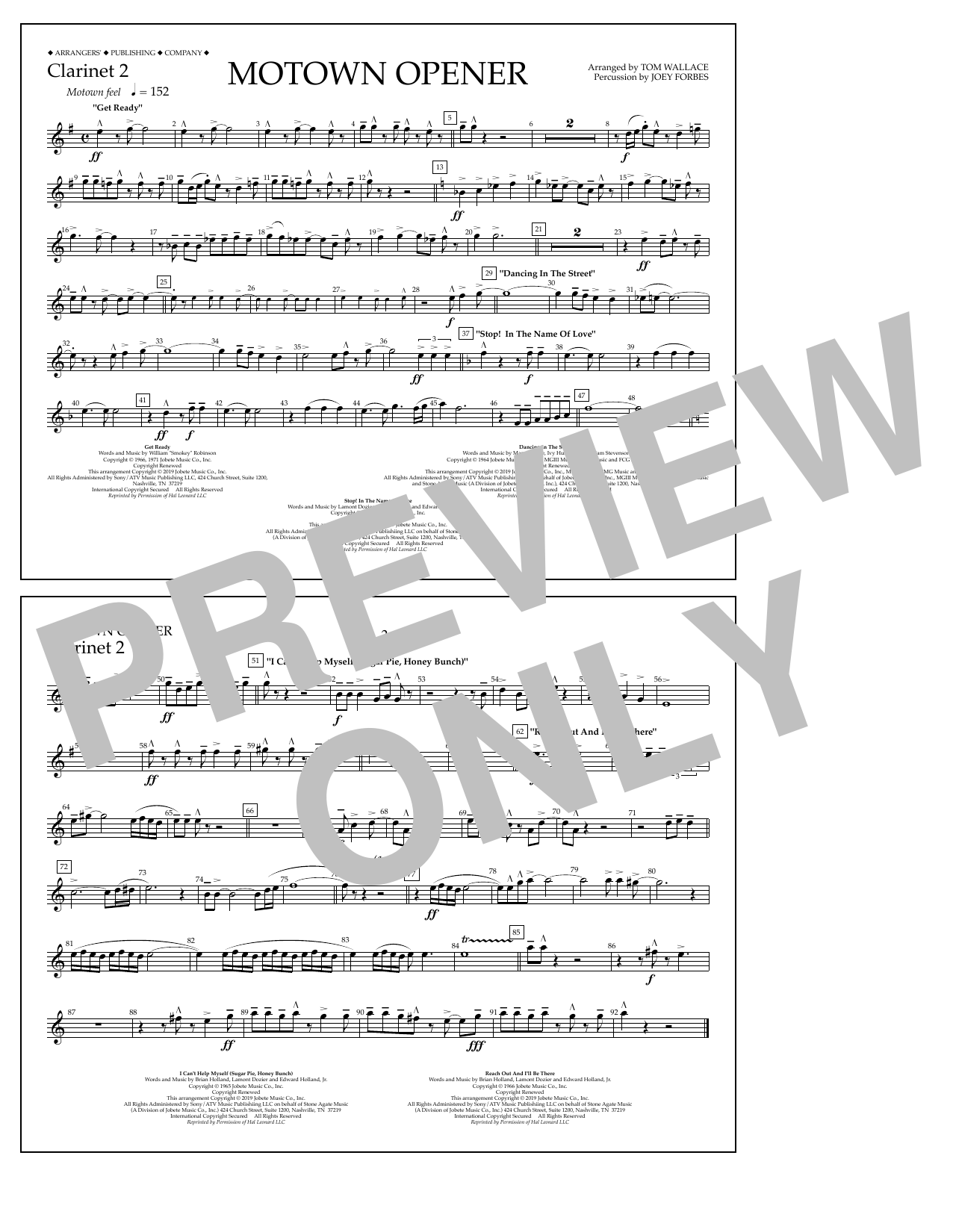 Various Motown Theme Show Opener (arr. Tom Wallace) - Clarinet 2 Sheet Music Notes & Chords for Marching Band - Download or Print PDF