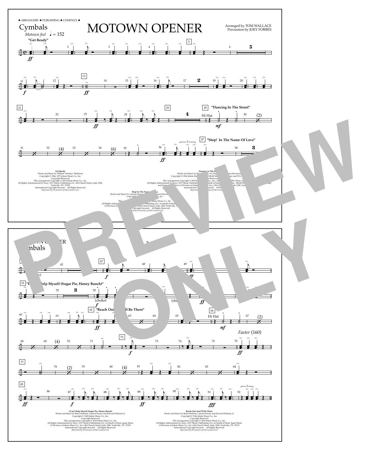 Various Motown Theme Show Opener (arr. Tom Wallace) - Cymbals Sheet Music Notes & Chords for Marching Band - Download or Print PDF