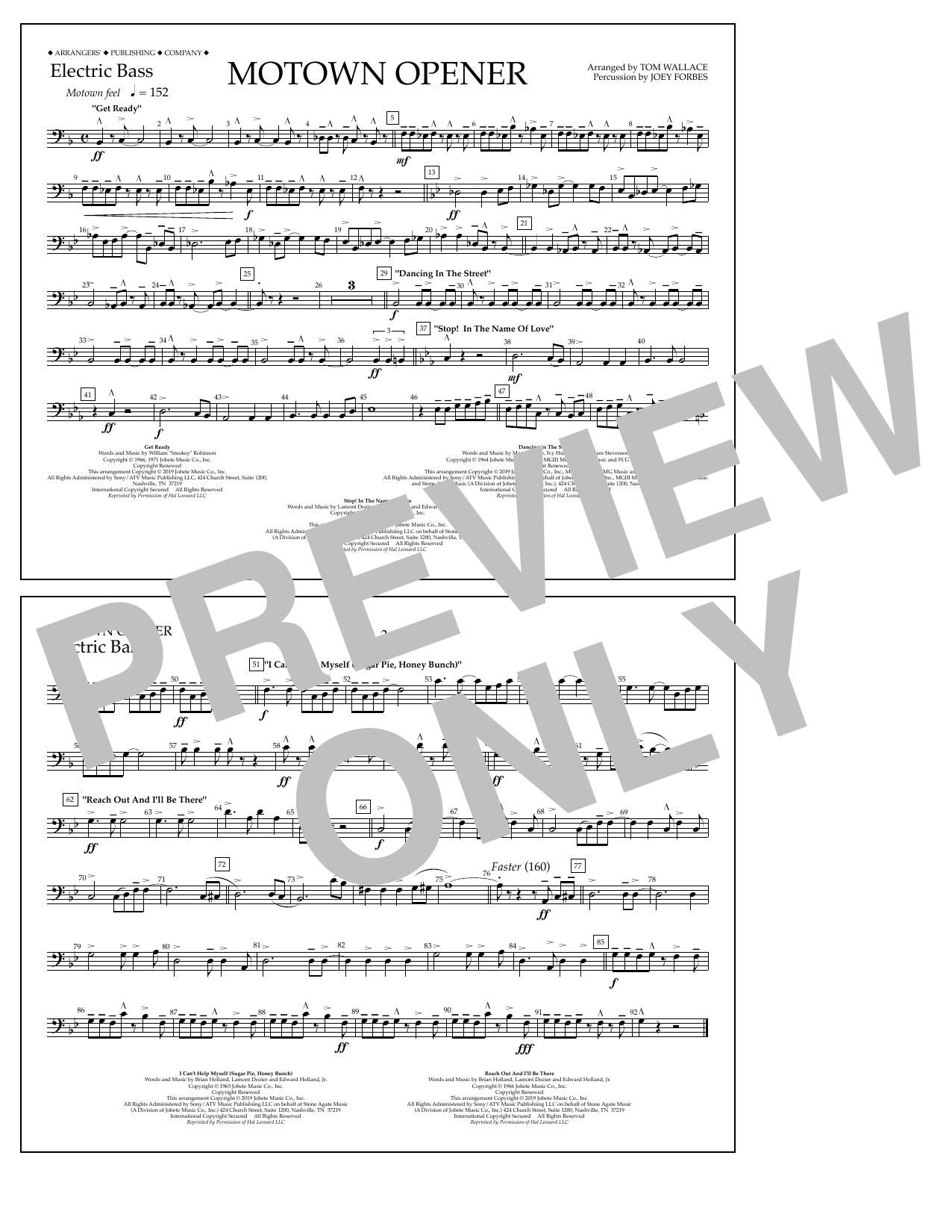 Various Motown Theme Show Opener (arr. Tom Wallace) - Electric Bass Sheet Music Notes & Chords for Marching Band - Download or Print PDF