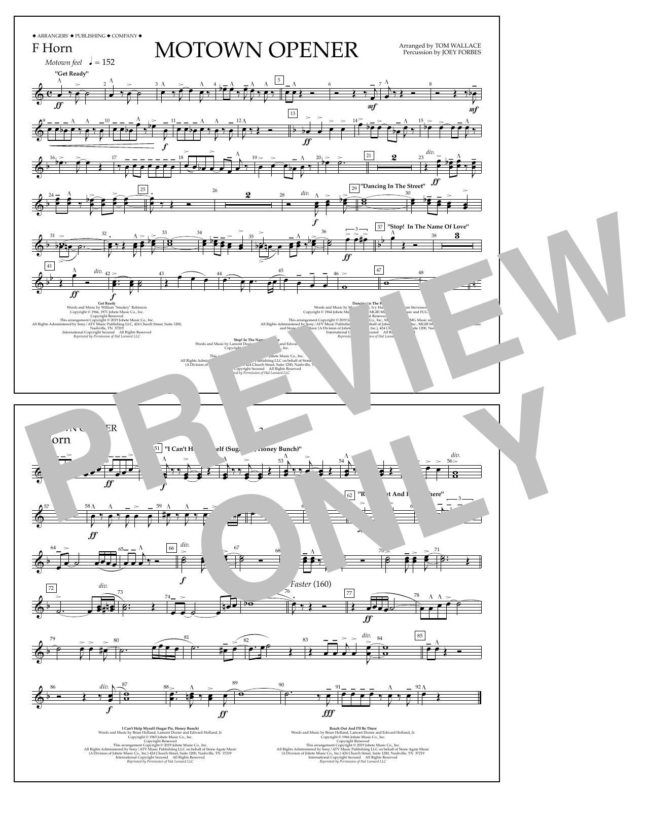 Various Motown Theme Show Opener (arr. Tom Wallace) - F Horn Sheet Music Notes & Chords for Marching Band - Download or Print PDF