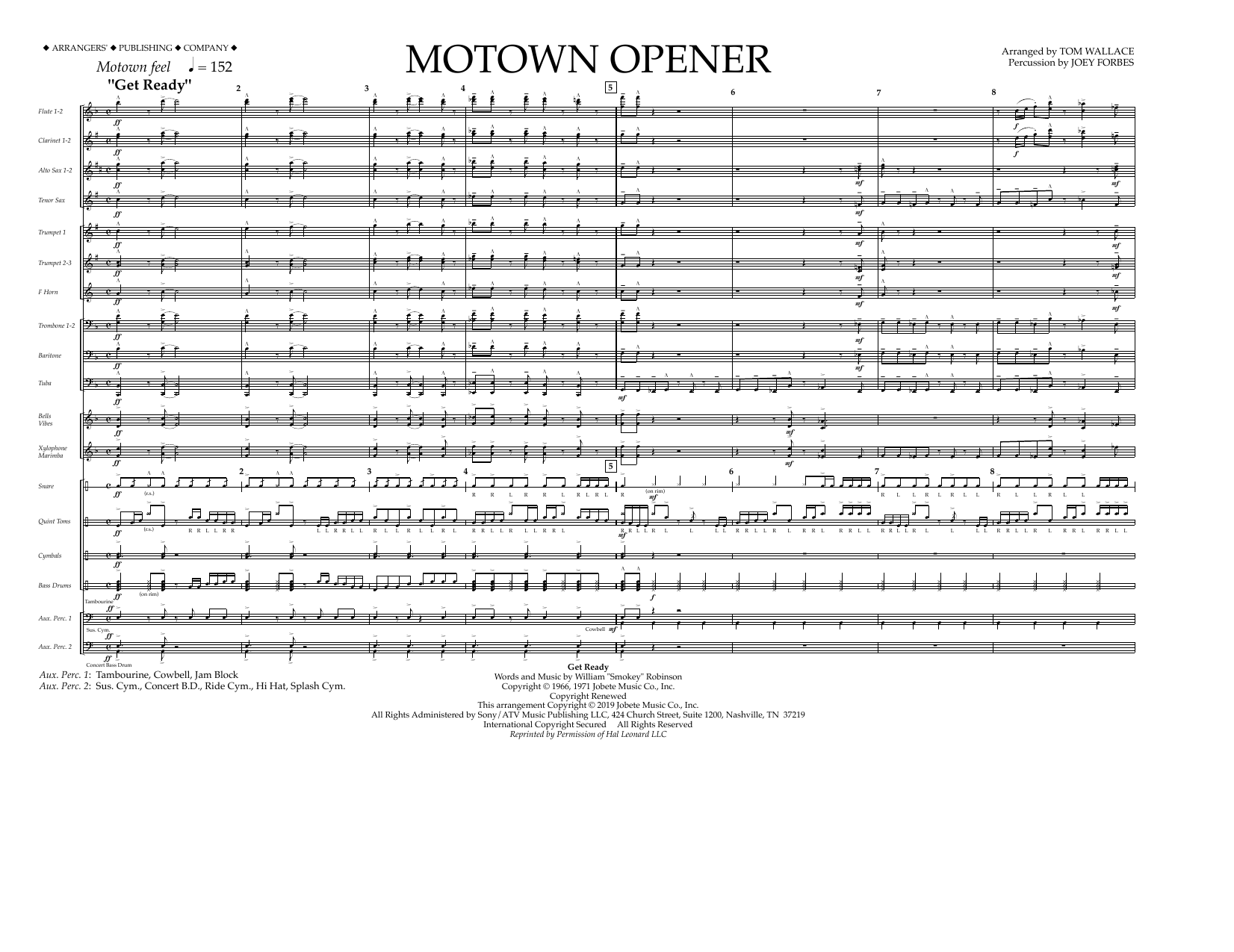 Various Motown Theme Show Opener (arr. Tom Wallace) - Full Score Sheet Music Notes & Chords for Marching Band - Download or Print PDF