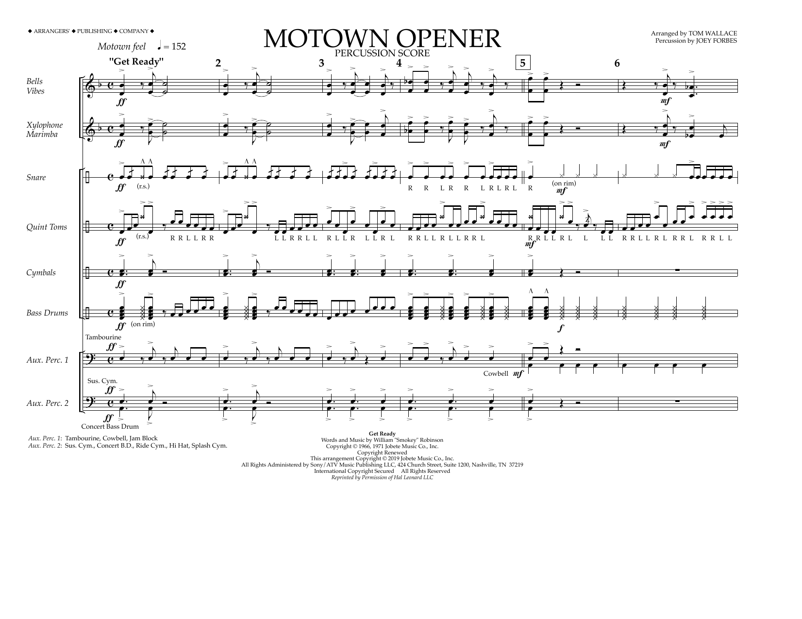 Various Motown Theme Show Opener (arr. Tom Wallace) - Percussion Score Sheet Music Notes & Chords for Marching Band - Download or Print PDF