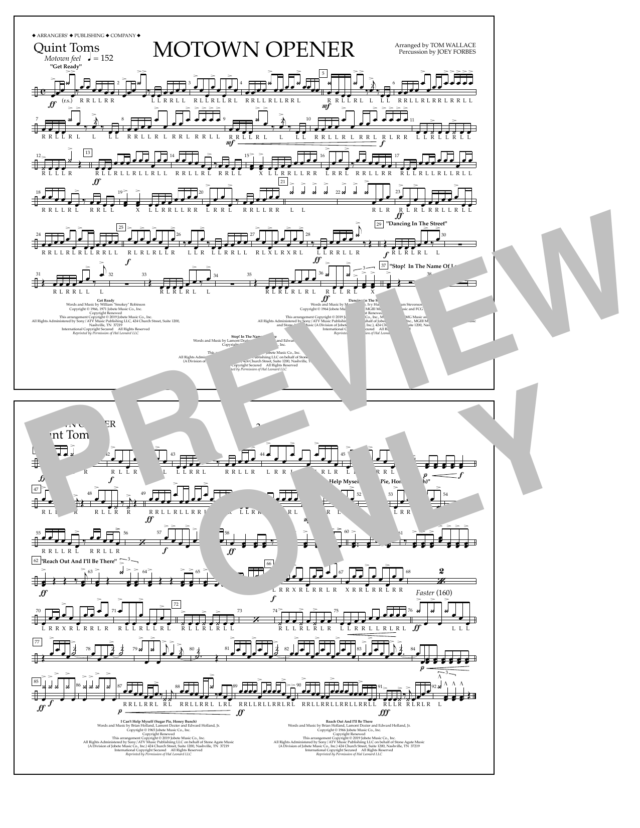 Various Motown Theme Show Opener (arr. Tom Wallace) - Quint-Toms Sheet Music Notes & Chords for Marching Band - Download or Print PDF
