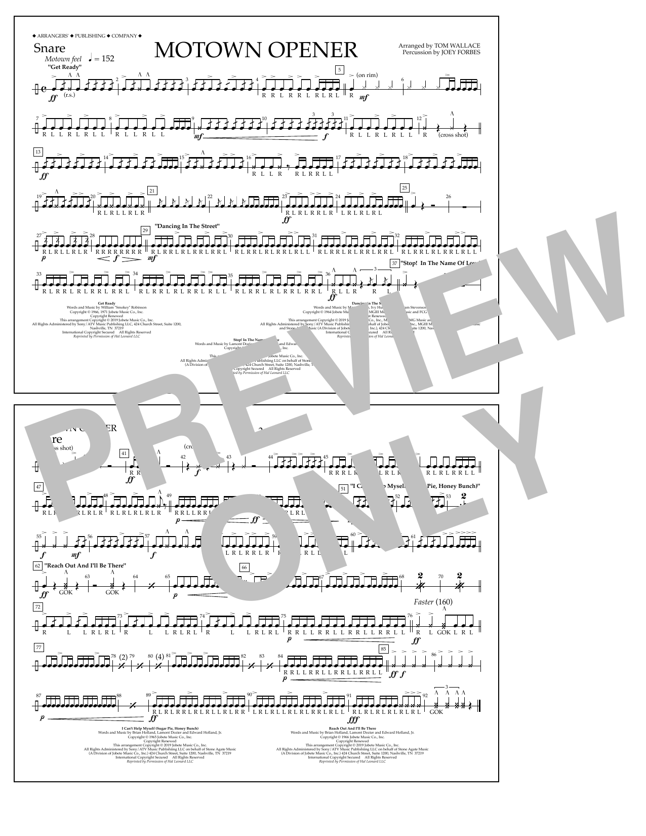 Various Motown Theme Show Opener (arr. Tom Wallace) - Snare Sheet Music Notes & Chords for Marching Band - Download or Print PDF
