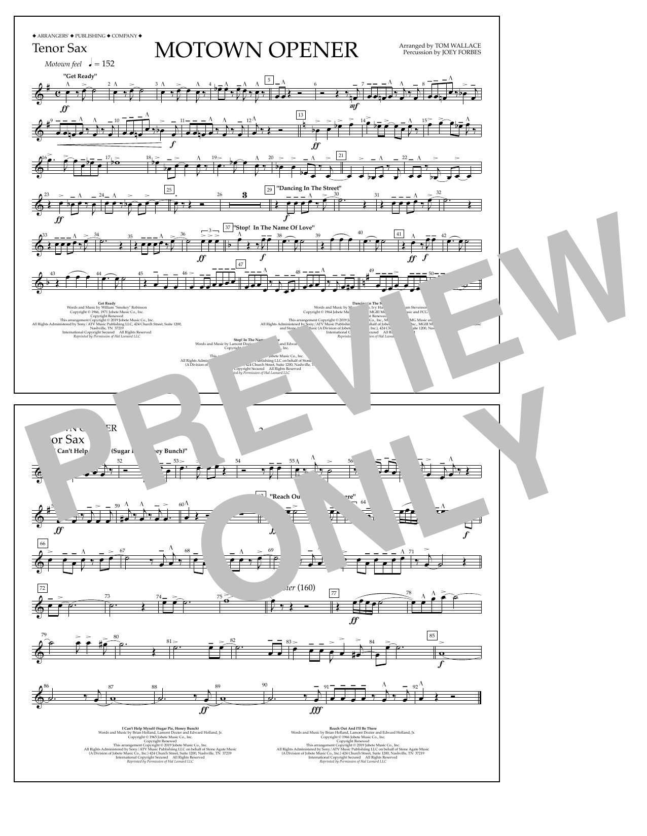 Various Motown Theme Show Opener (arr. Tom Wallace) - Tenor Sax Sheet Music Notes & Chords for Marching Band - Download or Print PDF