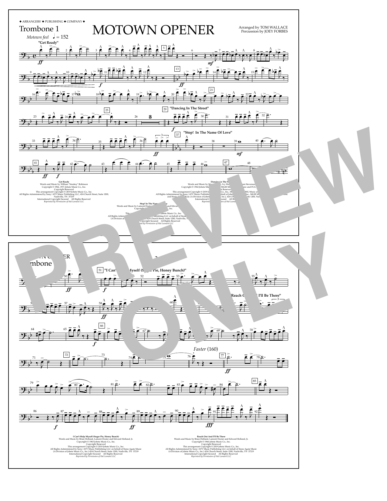 Various Motown Theme Show Opener (arr. Tom Wallace) - Trombone 1 Sheet Music Notes & Chords for Marching Band - Download or Print PDF