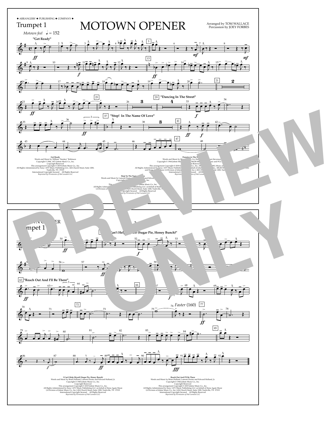 Various Motown Theme Show Opener (arr. Tom Wallace) - Trumpet 1 Sheet Music Notes & Chords for Marching Band - Download or Print PDF