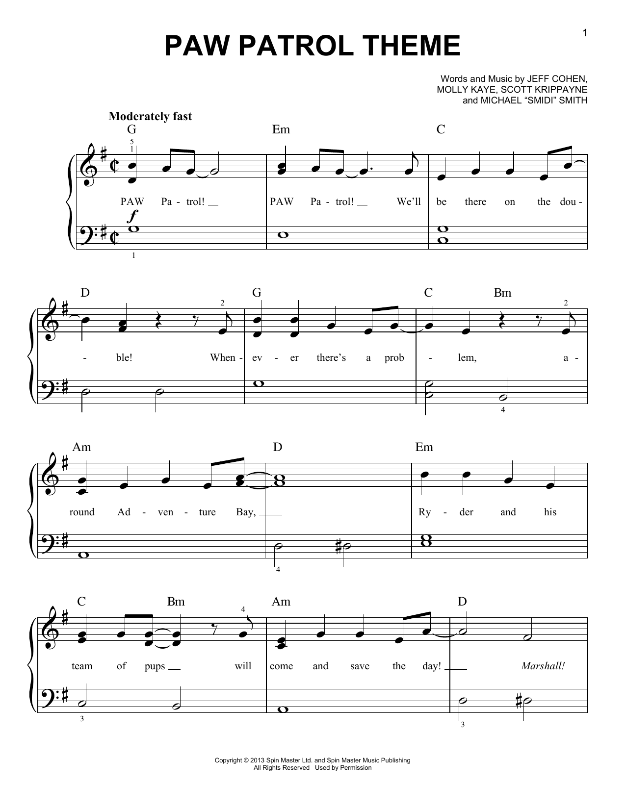 Various PAW Patrol Theme Sheet Music Notes & Chords for Easy Piano - Download or Print PDF