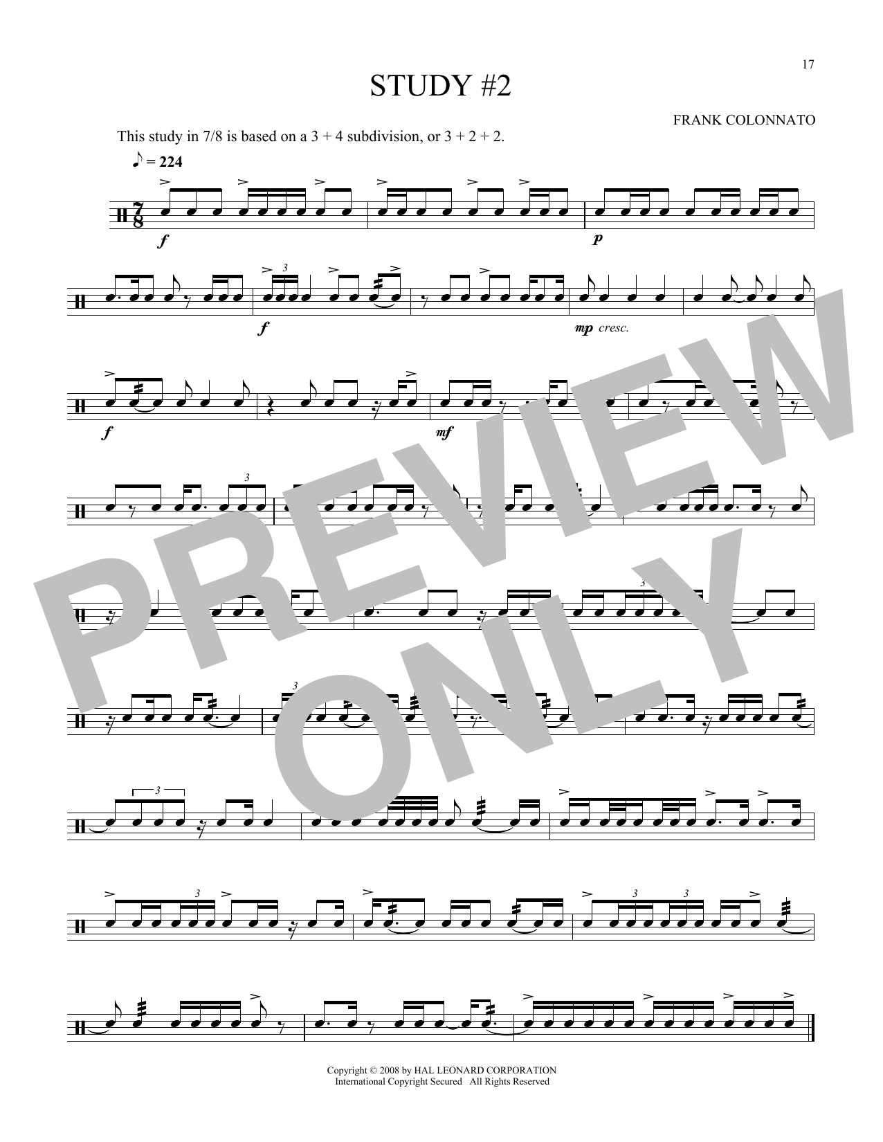 Various Study #2 Sheet Music Notes & Chords for Snare Drum Solo - Download or Print PDF
