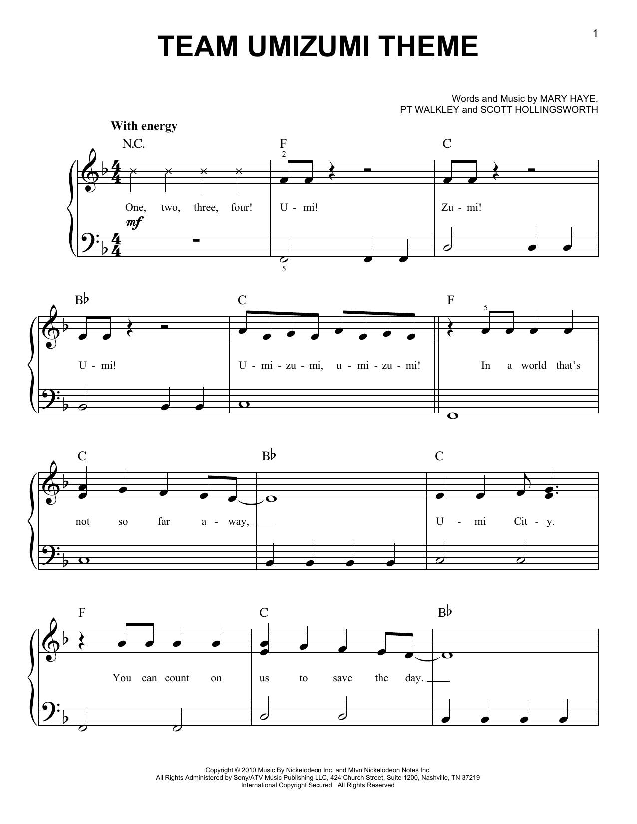 Various Team Umizumi Theme Sheet Music Notes & Chords for Easy Piano - Download or Print PDF