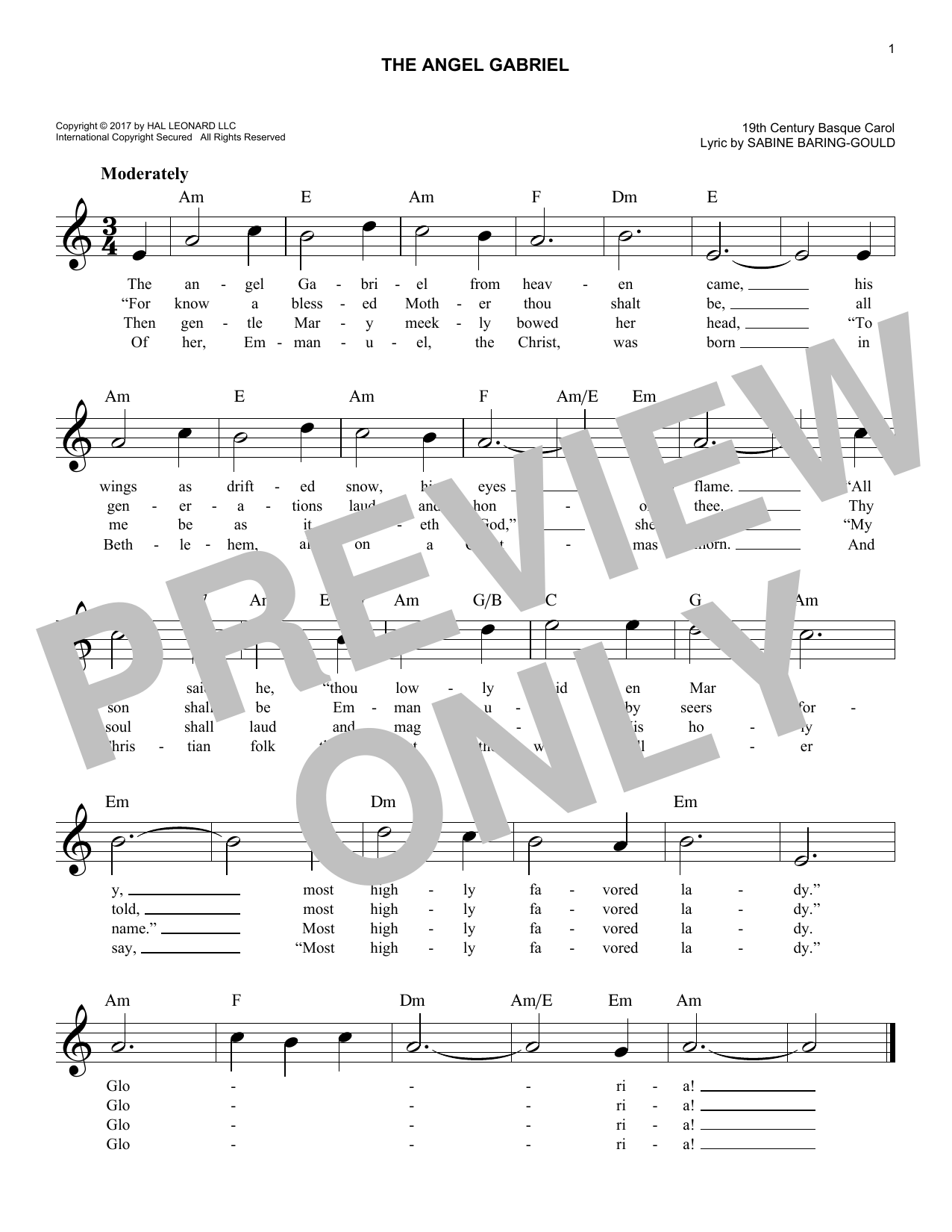 Various The Angel Gabriel Sheet Music Notes & Chords for Melody Line, Lyrics & Chords - Download or Print PDF