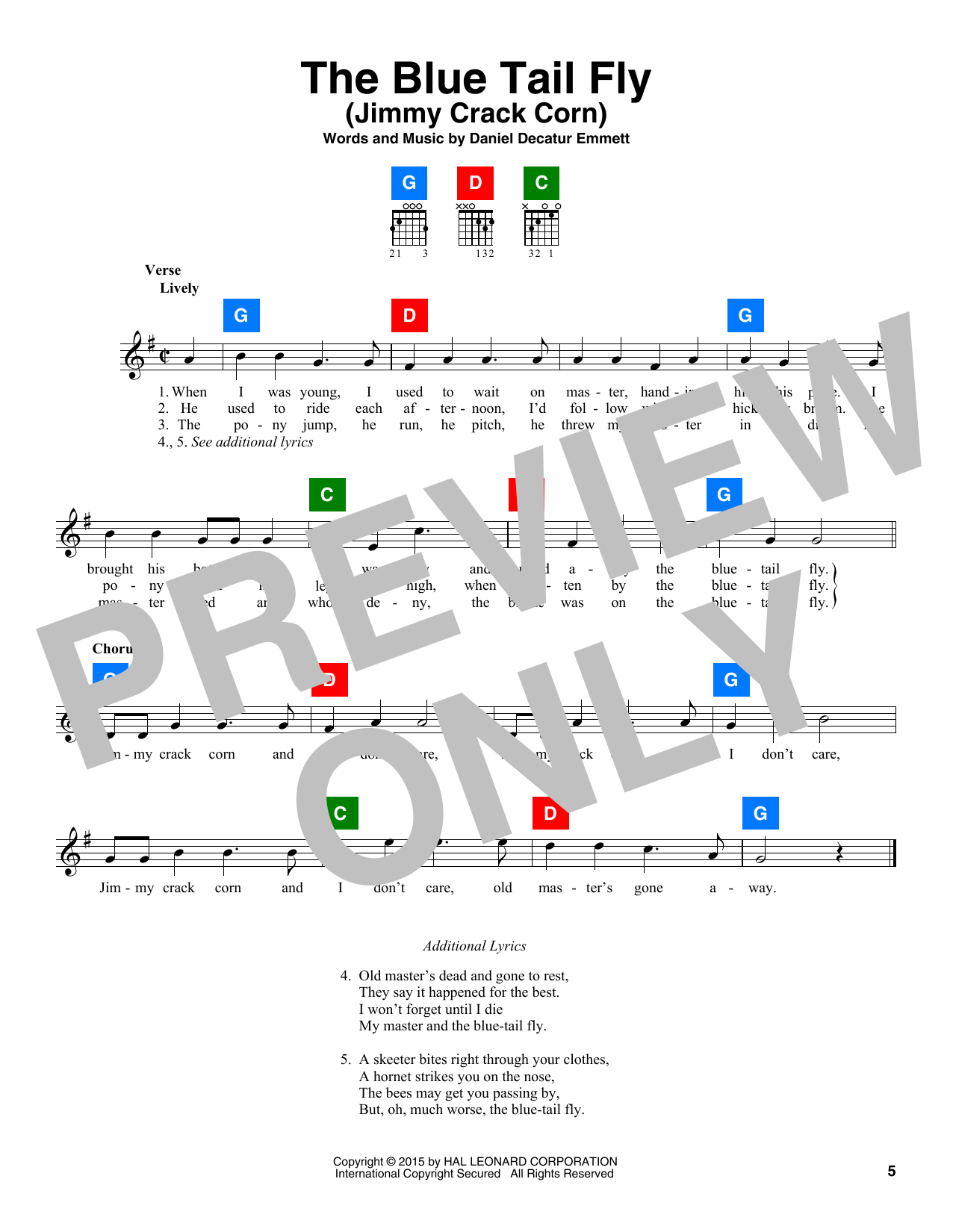 Various The Blue Tail Fly (Jimmy Crack Corn) Sheet Music Notes & Chords for Chord Buddy - Download or Print PDF