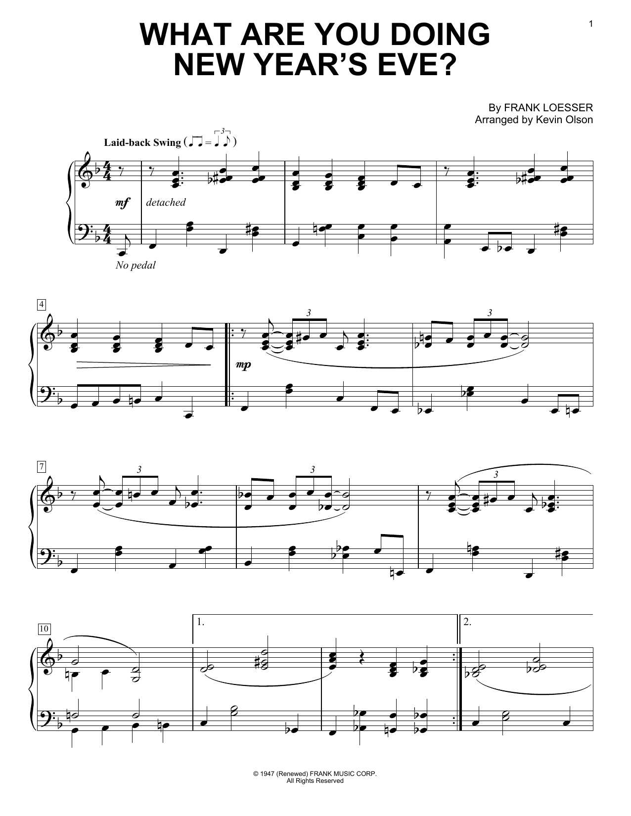 Various What Are You Doing New Year's Eve? (arr. Kevin Olson) Sheet Music Notes & Chords for Easy Piano Solo - Download or Print PDF