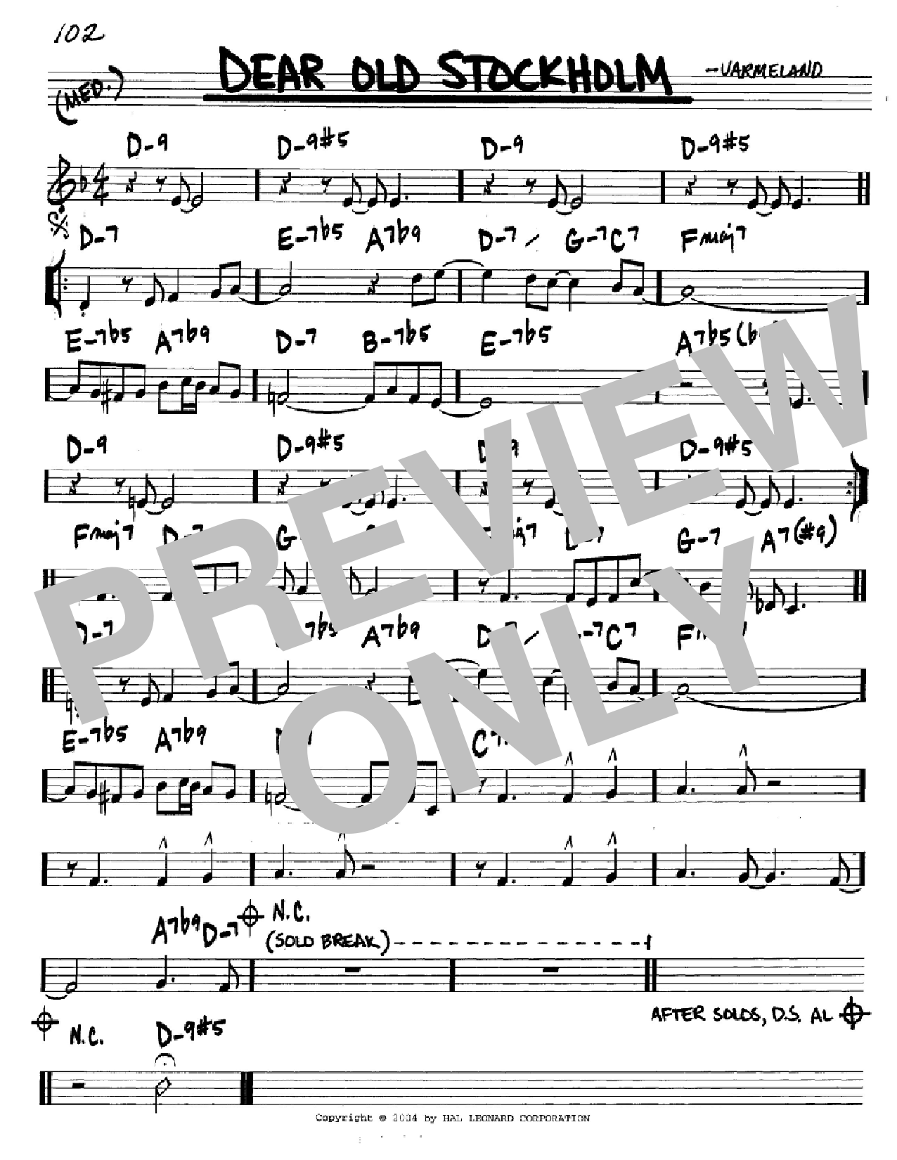 Varmeland Dear Old Stockholm Sheet Music Notes & Chords for Real Book - Melody & Chords - Eb Instruments - Download or Print PDF