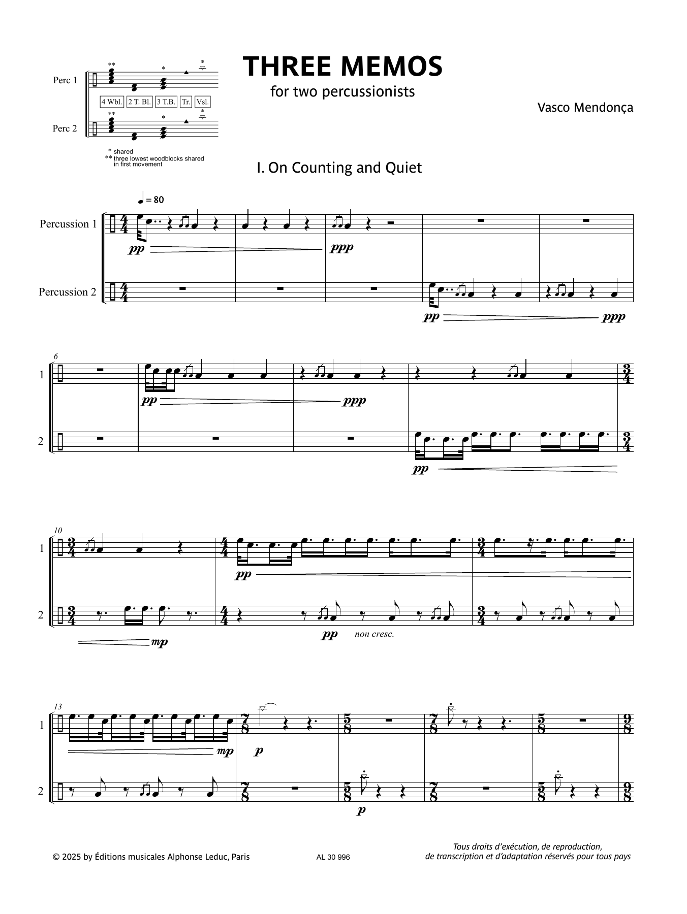 Vasco Mendonça Three Memos Sheet Music Notes & Chords for Percussion Duet - Download or Print PDF Vasco Mendonça Three Memos Sheet Music Notes & Chords for Percussion Duet - Download or Print PDF