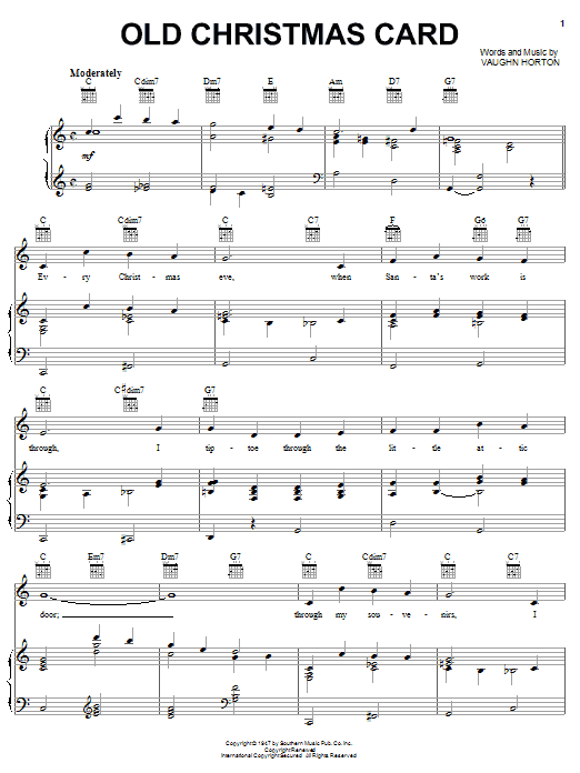 Vaughn Horton Old Christmas Card Sheet Music Notes & Chords for Piano, Vocal & Guitar (Right-Hand Melody) - Download or Print PDF