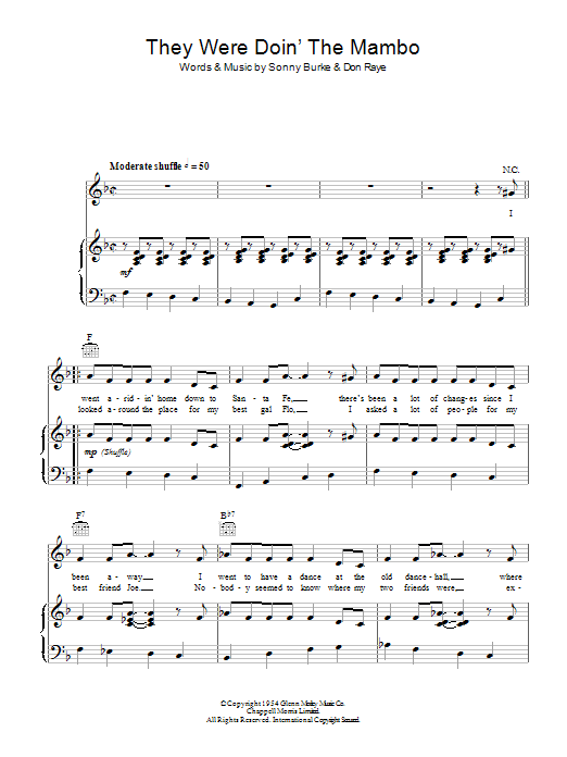 Vaughn Monroe They Were Doing The Mambo Sheet Music Notes & Chords for Piano, Vocal & Guitar (Right-Hand Melody) - Download or Print PDF