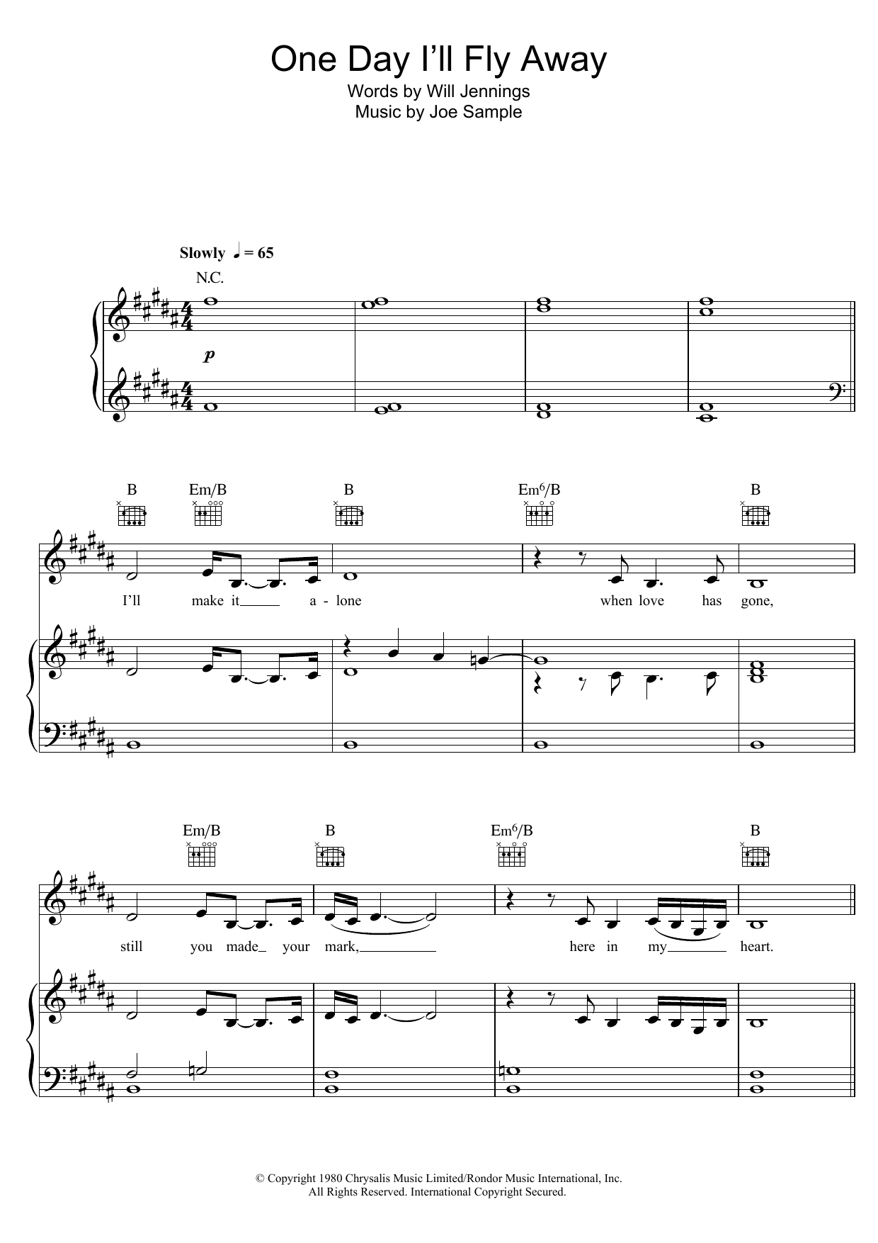 Vaults One Day I'll Fly Away Sheet Music Notes & Chords for Piano, Vocal & Guitar (Right-Hand Melody) - Download or Print PDF