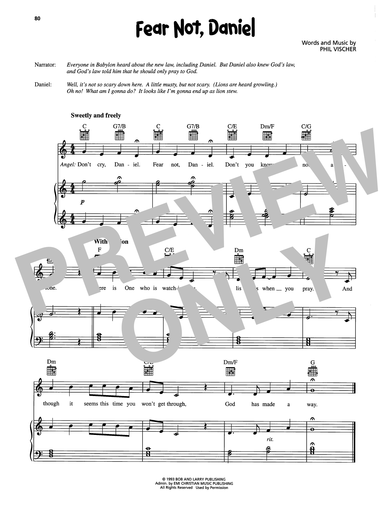 VeggieTales Fear Not, Daniel Sheet Music Notes & Chords for Piano, Vocal & Guitar Chords (Right-Hand Melody) - Download or Print PDF
