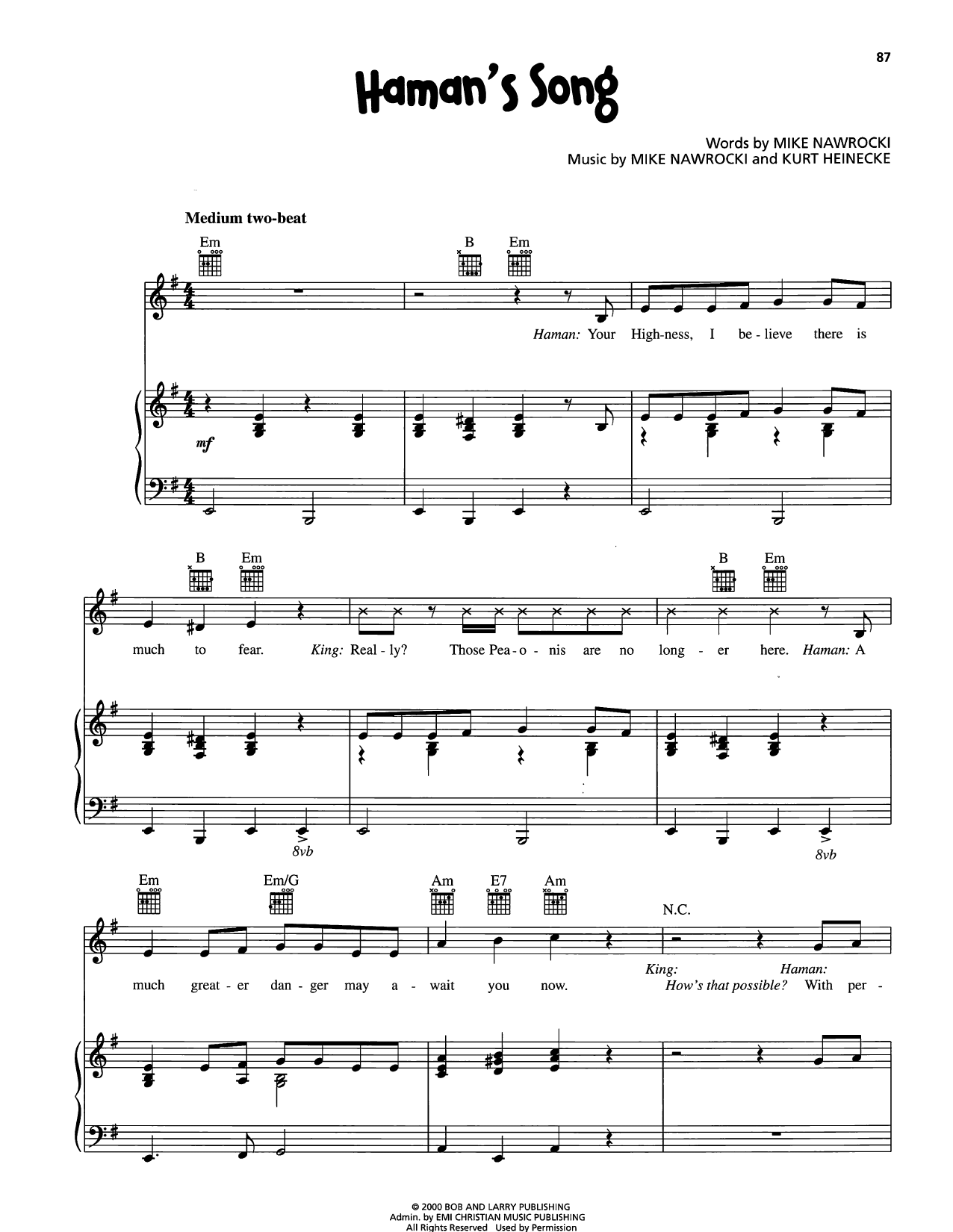 VeggieTales Haman's Song Sheet Music Notes & Chords for Piano, Vocal & Guitar Chords (Right-Hand Melody) - Download or Print PDF