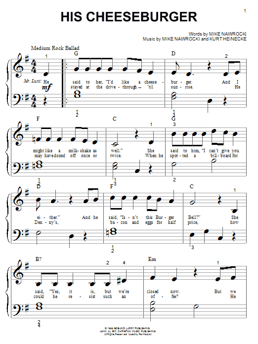 VeggieTales His Cheeseburger Sheet Music Notes & Chords for Piano (Big Notes) - Download or Print PDF