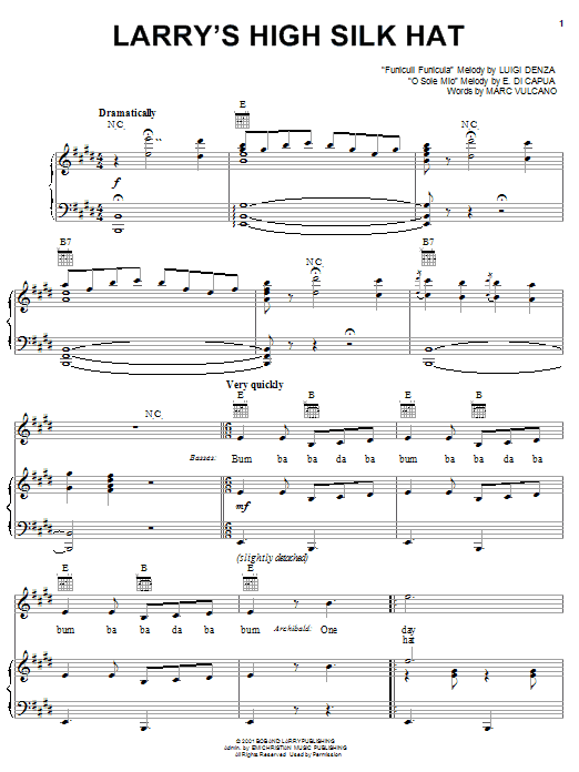 VeggieTales Larry's High Silk Hat Sheet Music Notes & Chords for Piano, Vocal & Guitar (Right-Hand Melody) - Download or Print PDF