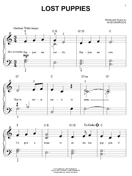 VeggieTales Lost Puppies Sheet Music Notes & Chords for Piano (Big Notes) - Download or Print PDF