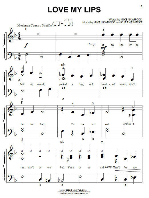 VeggieTales Love My Lips Sheet Music Notes & Chords for Piano (Big Notes) - Download or Print PDF