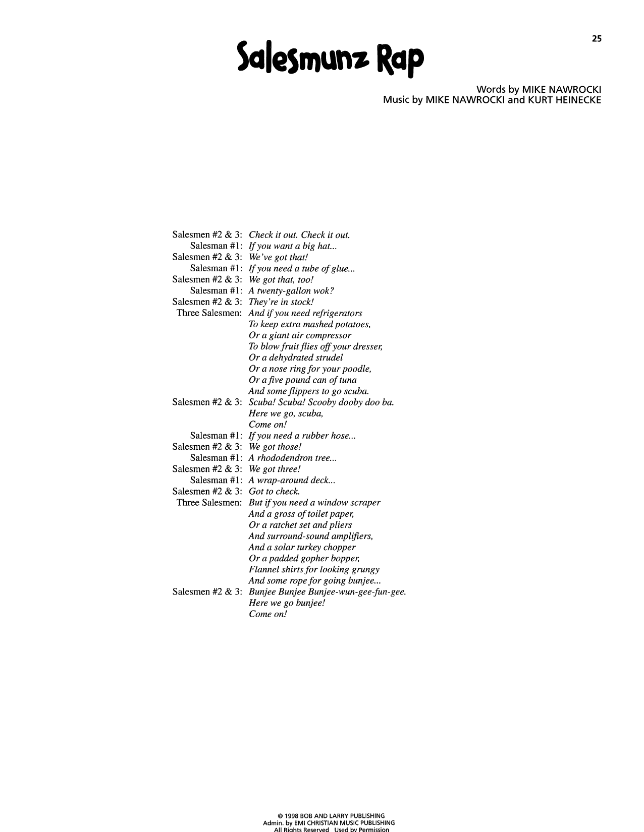 VeggieTales Salesmunz Rap Sheet Music Notes & Chords for Piano, Vocal & Guitar Chords (Right-Hand Melody) - Download or Print PDF