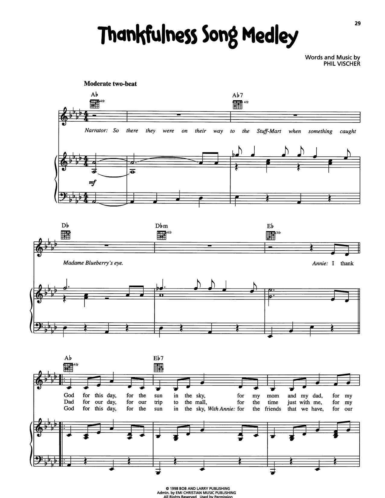 VeggieTales Thankfulness Song Medley Sheet Music Notes & Chords for Piano, Vocal & Guitar Chords (Right-Hand Melody) - Download or Print PDF