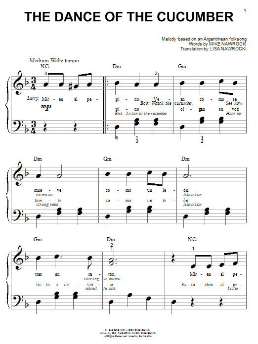 VeggieTales The Dance Of The Cucumber Sheet Music Notes & Chords for Piano (Big Notes) - Download or Print PDF