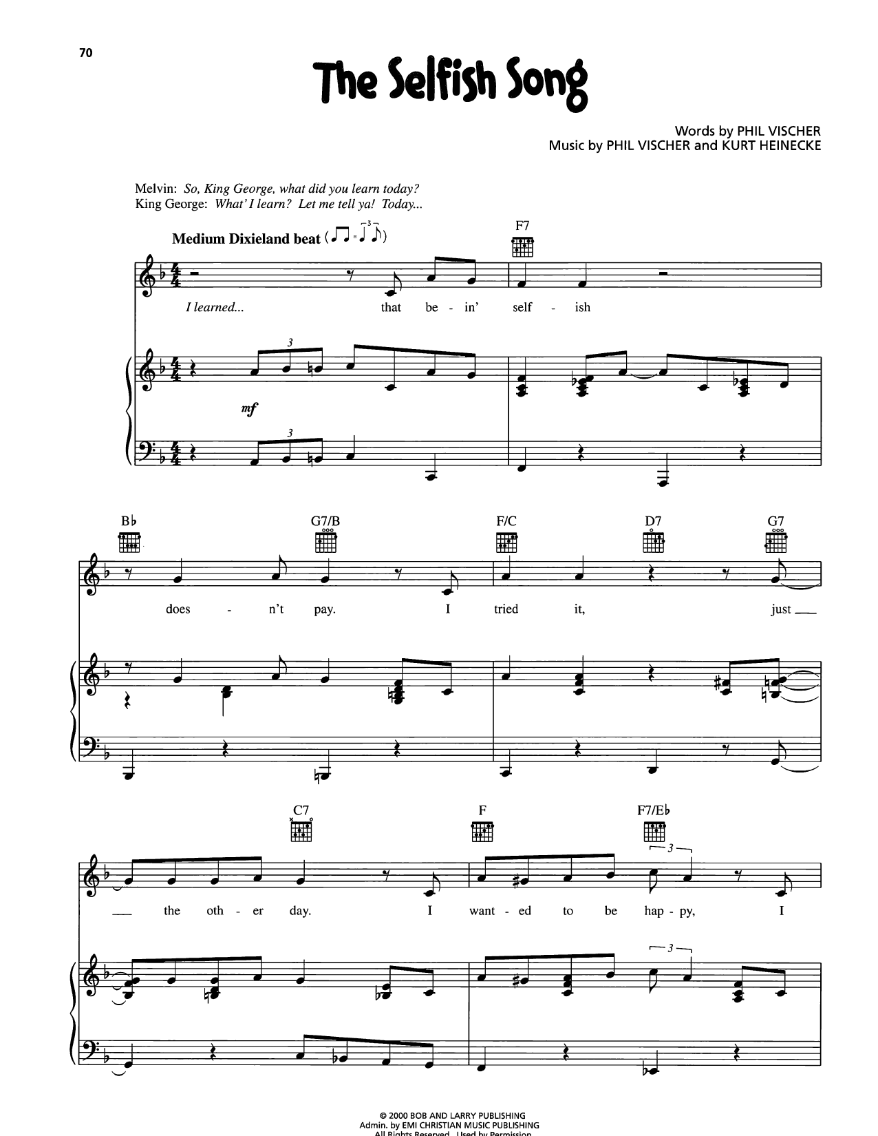 VeggieTales The Selfish Song Sheet Music Notes & Chords for Piano, Vocal & Guitar Chords (Right-Hand Melody) - Download or Print PDF