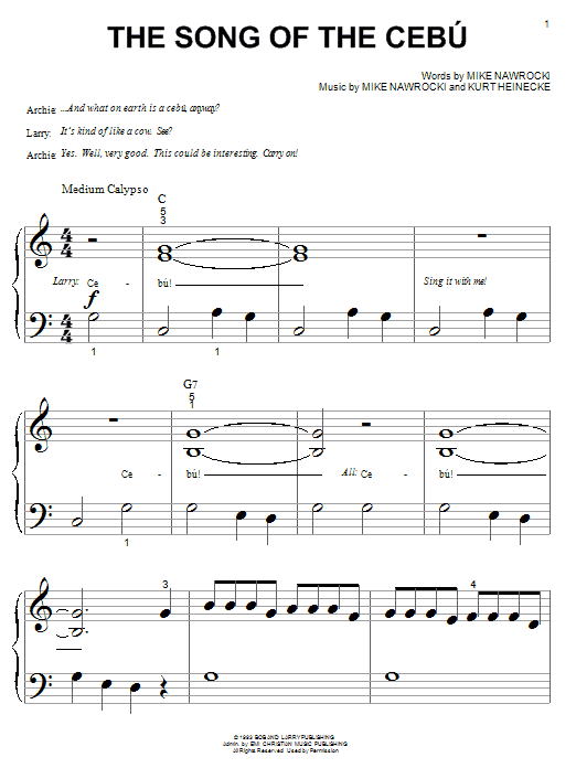 VeggieTales The Song Of The Cebu Sheet Music Notes & Chords for Piano (Big Notes) - Download or Print PDF