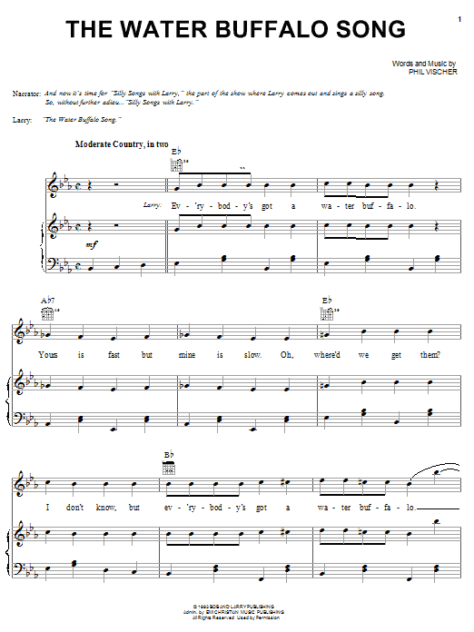 VeggieTales The Water Buffalo Song Sheet Music Notes & Chords for Piano (Big Notes) - Download or Print PDF