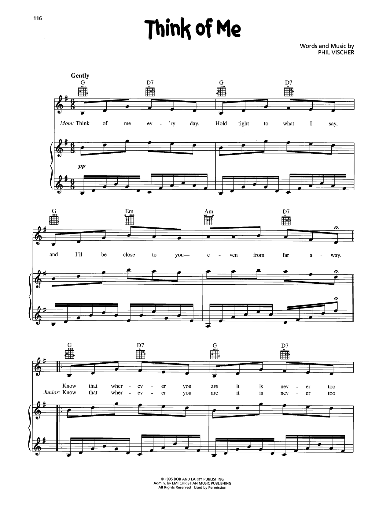 VeggieTales Think Of Me Sheet Music Notes & Chords for Piano, Vocal & Guitar Chords (Right-Hand Melody) - Download or Print PDF