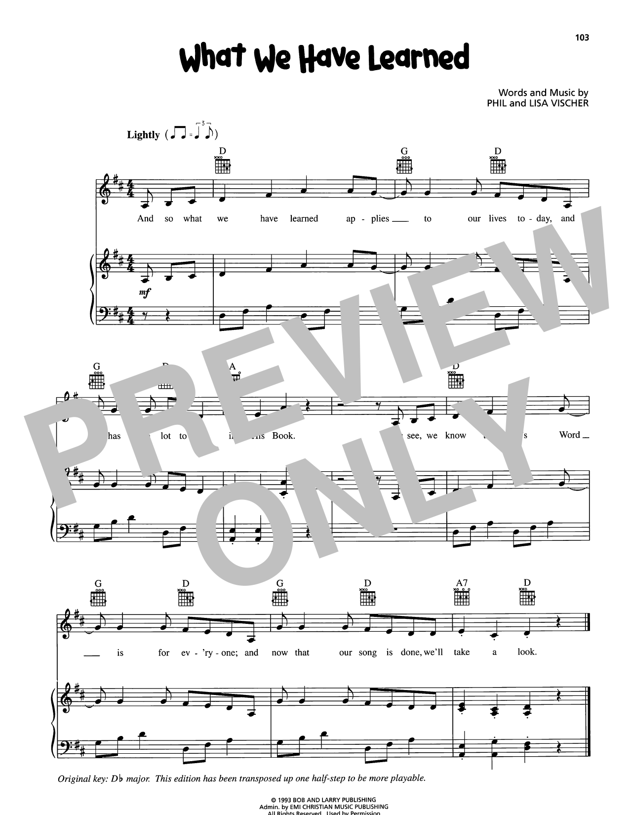 VeggieTales What We Have Learned Sheet Music Notes & Chords for Piano, Vocal & Guitar Chords (Right-Hand Melody) - Download or Print PDF