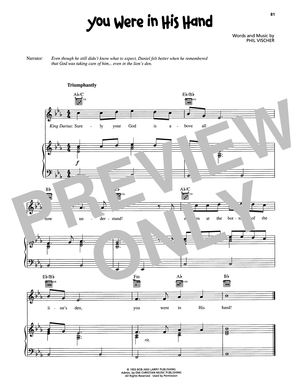 VeggieTales You Were In His Hand Sheet Music Notes & Chords for Piano, Vocal & Guitar Chords (Right-Hand Melody) - Download or Print PDF