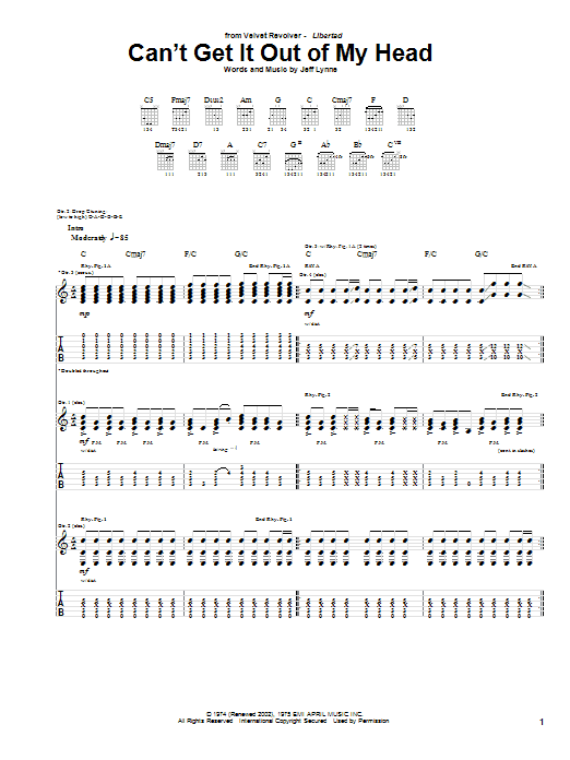 Velvet Revolver Can't Get It Out Of My Head Sheet Music Notes & Chords for Guitar Tab - Download or Print PDF
