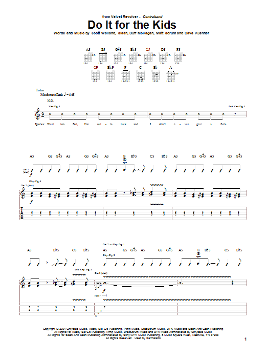 Velvet Revolver Do It For The Kids Sheet Music Notes & Chords for Guitar Tab - Download or Print PDF