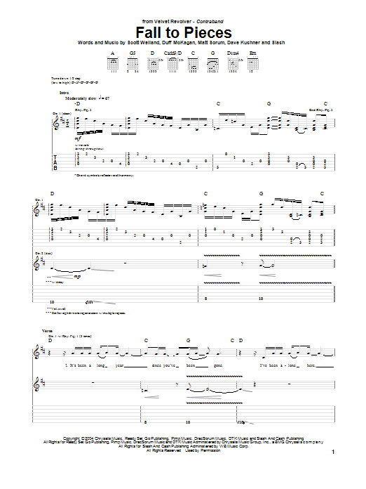 Velvet Revolver Fall To Pieces Sheet Music Notes & Chords for Lyrics & Chords - Download or Print PDF