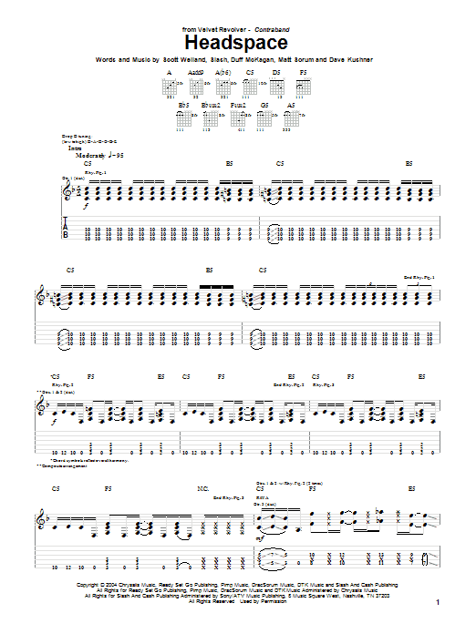 Velvet Revolver Headspace Sheet Music Notes & Chords for Guitar Tab - Download or Print PDF