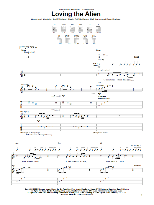 Velvet Revolver Loving The Alien Sheet Music Notes & Chords for Guitar Tab - Download or Print PDF