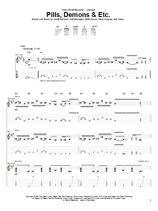 Velvet Revolver Pills, Demons & Etc. Sheet Music Notes & Chords for Guitar Tab - Download or Print PDF