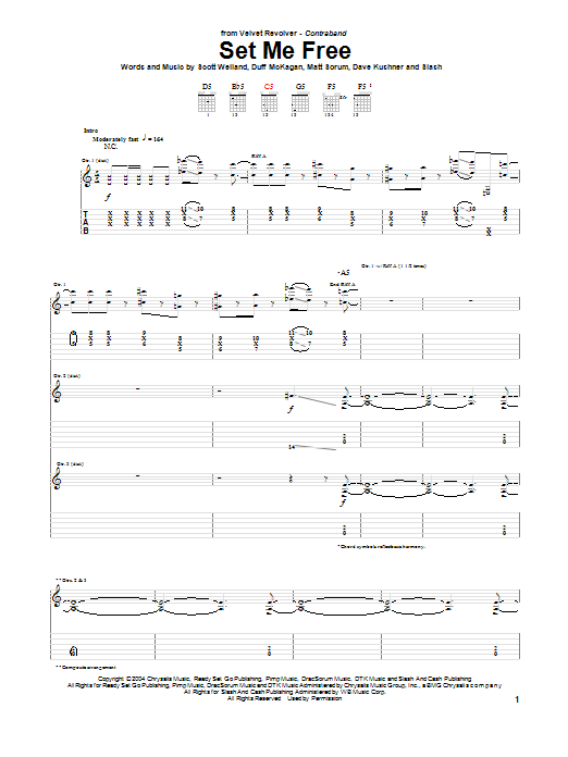 Velvet Revolver Set Me Free Sheet Music Notes & Chords for Guitar Tab - Download or Print PDF