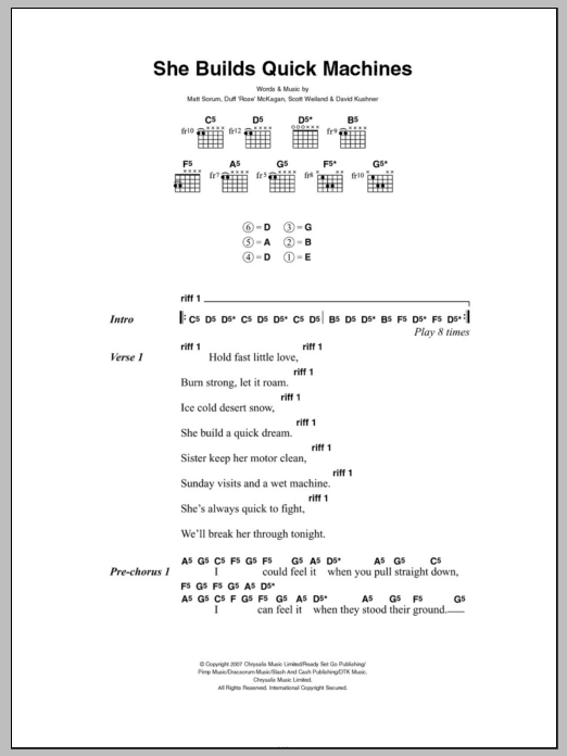 Velvet Revolver She Builds Quick Machines Sheet Music Notes & Chords for Guitar Tab Play-Along - Download or Print PDF