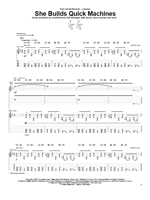 Velvet Revolver She Builds Quick Machines Sheet Music Notes & Chords for Guitar Tab Play-Along - Download or Print PDF