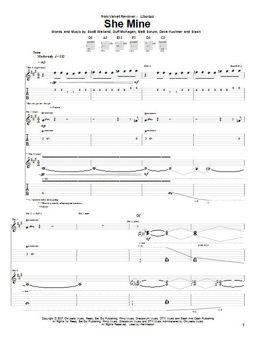 Velvet Revolver She Mine Sheet Music Notes & Chords for Guitar Tab - Download or Print PDF