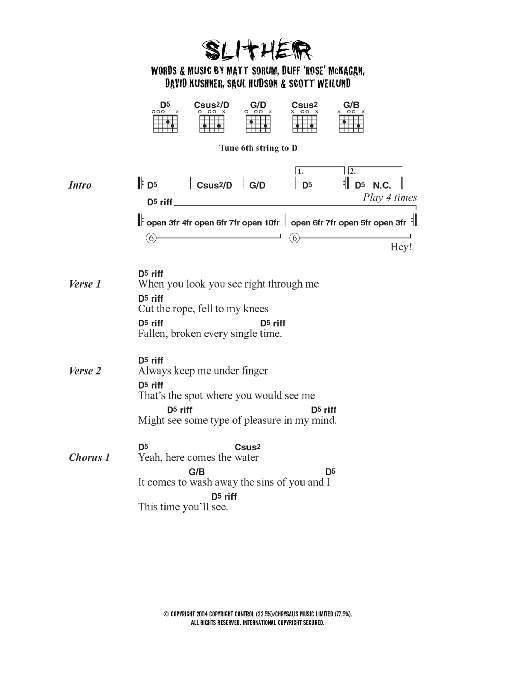 Velvet Revolver Slither Sheet Music Notes & Chords for Easy Guitar Tab - Download or Print PDF